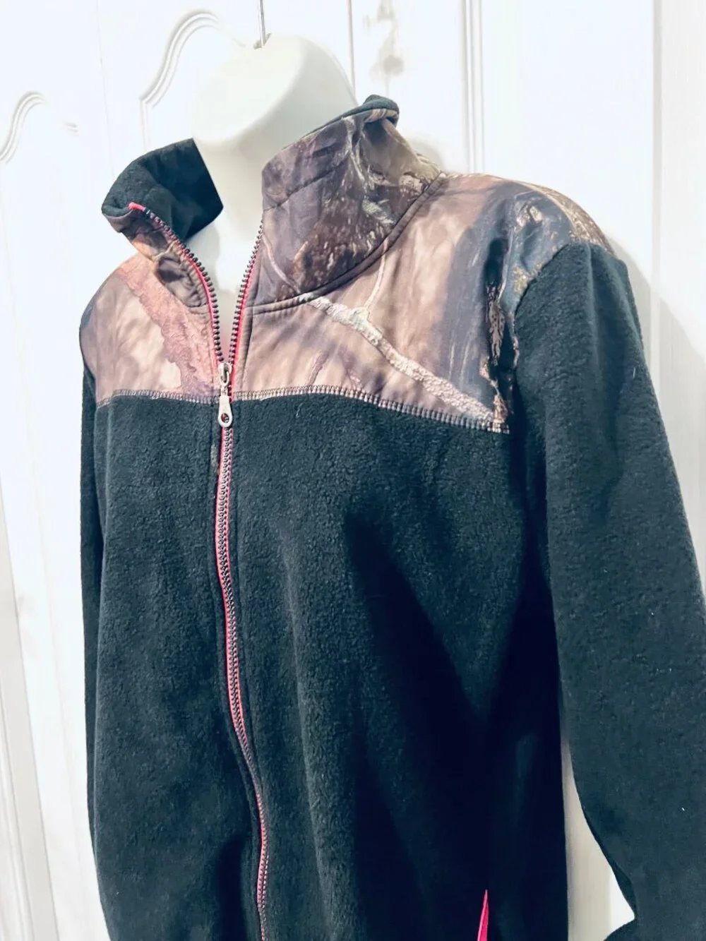 Realtree Performance Fleece Women's Jacket-Zip Up Camo/Black/Pink-Large-Stretch